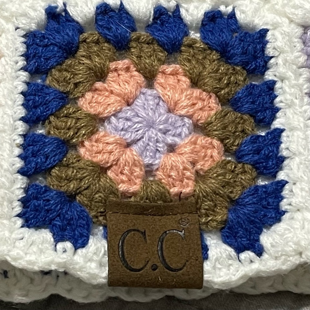 C.C Crochet Hand Knit Headband Multicolor Granny Square Lined Cottagecore OSFM